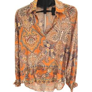 Collared V-Neck Blouse with a Paisley Print Gigi‎ Moda MADE IN ITALY